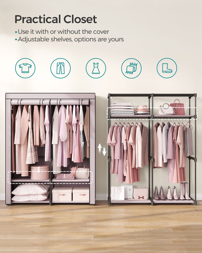 Portable Fabric Wardrobe Closet | Hanging Rods With Dust Cover
