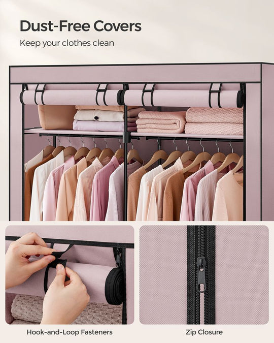 Portable Fabric Wardrobe Closet | Hanging Rods With Dust Cover