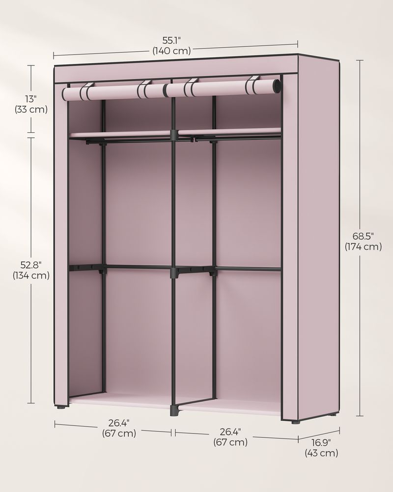 Portable Fabric Wardrobe Closet | Hanging Rods With Dust Cover