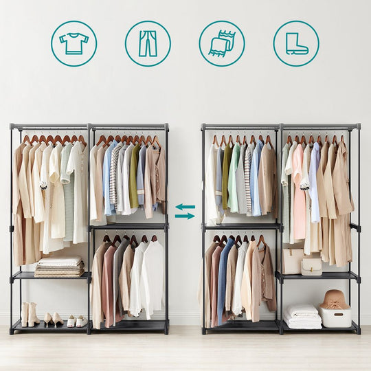 Freestanding Closet Organizer | Hanging Rods With Fabric Shelves
