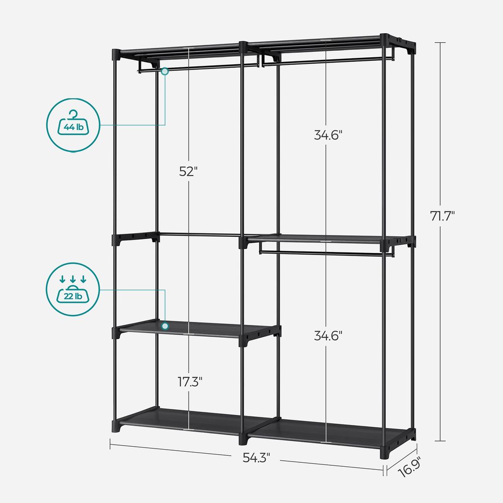 Freestanding Closet Organizer | Hanging Rods With Fabric Shelves