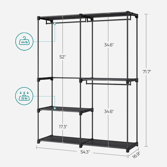 Freestanding Closet Organizer | Hanging Rods With Fabric Shelves