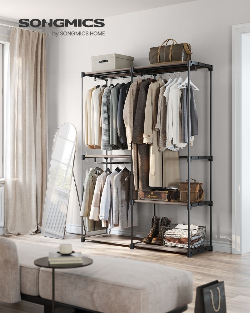 Freestanding Closet Organizer | Hanging Rods With Fabric Shelves