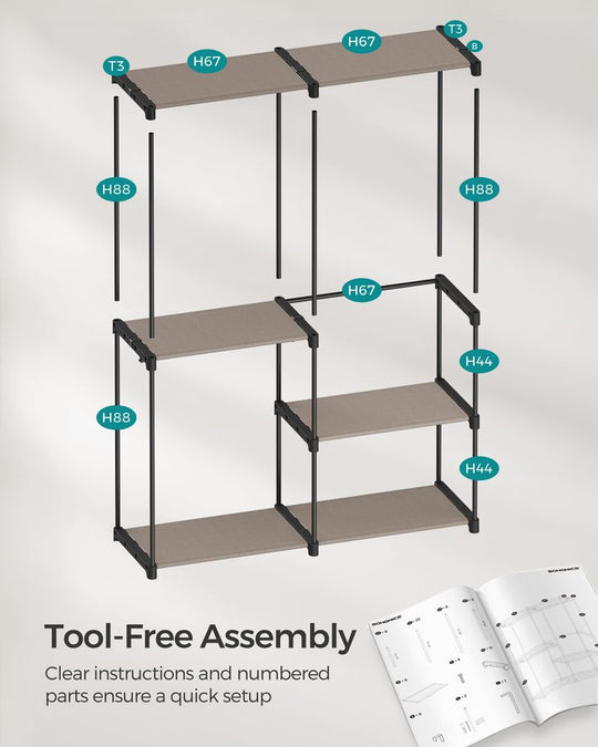Freestanding Closet Organizer | Hanging Rods With Fabric Shelves