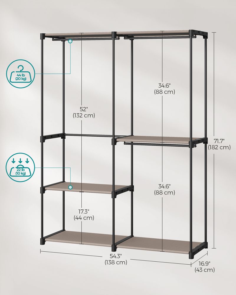 Freestanding Closet Organizer | Hanging Rods With Fabric Shelves