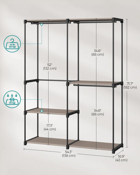 Freestanding Closet Organizer | Hanging Rods With Fabric Shelves