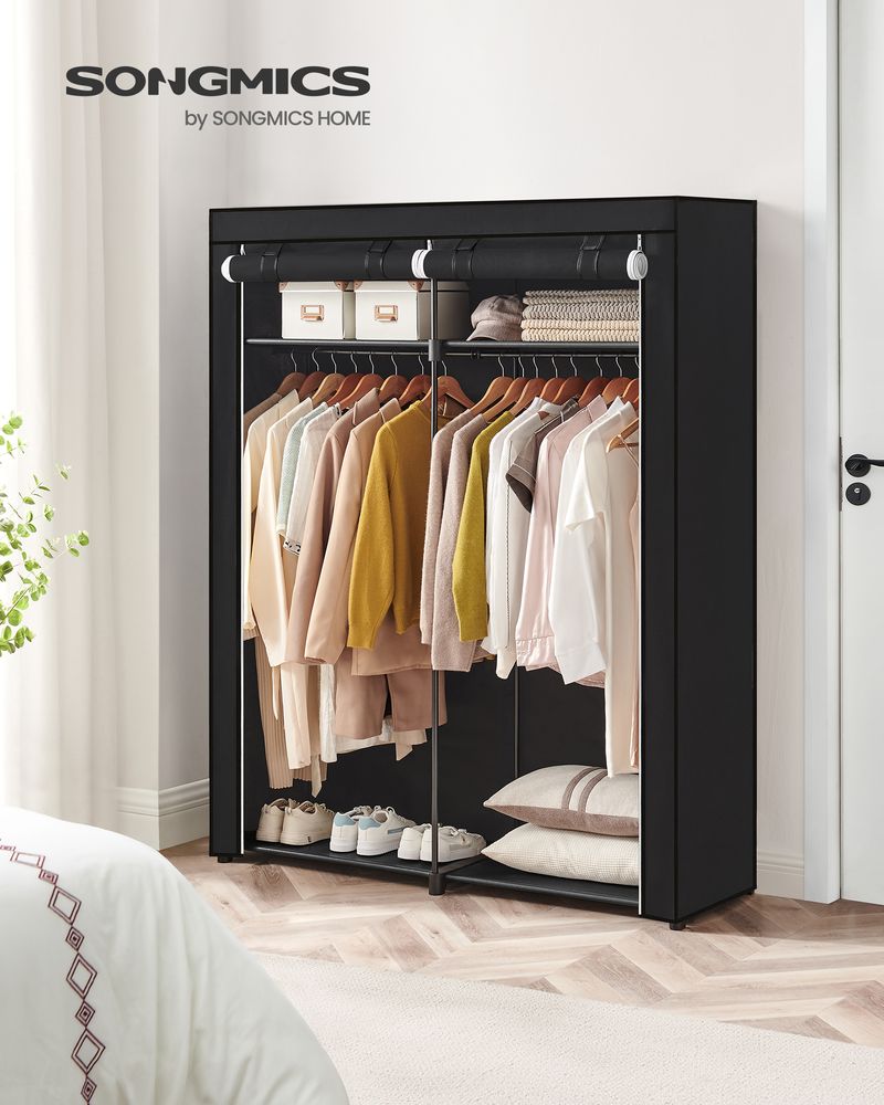 Portable Fabric Wardrobe Closet | Hanging Rods With Dust Cover