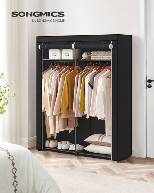 Portable Fabric Wardrobe Closet | Hanging Rods With Dust Cover