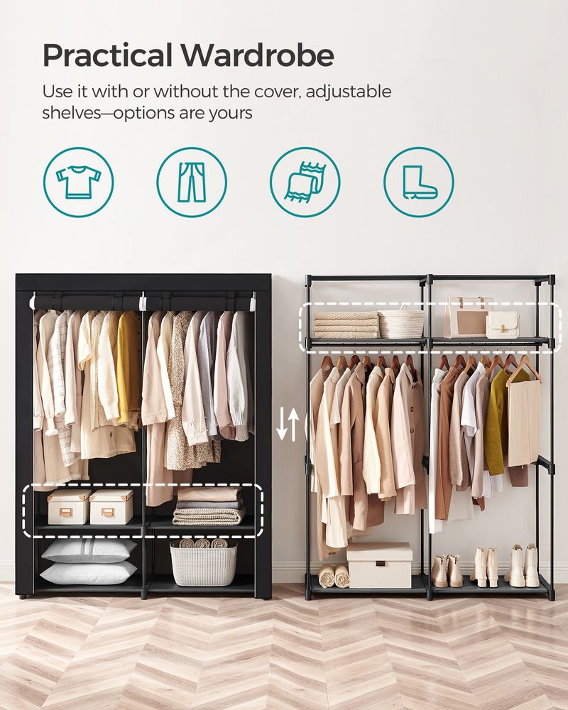Portable Fabric Wardrobe Closet | Hanging Rods With Dust Cover