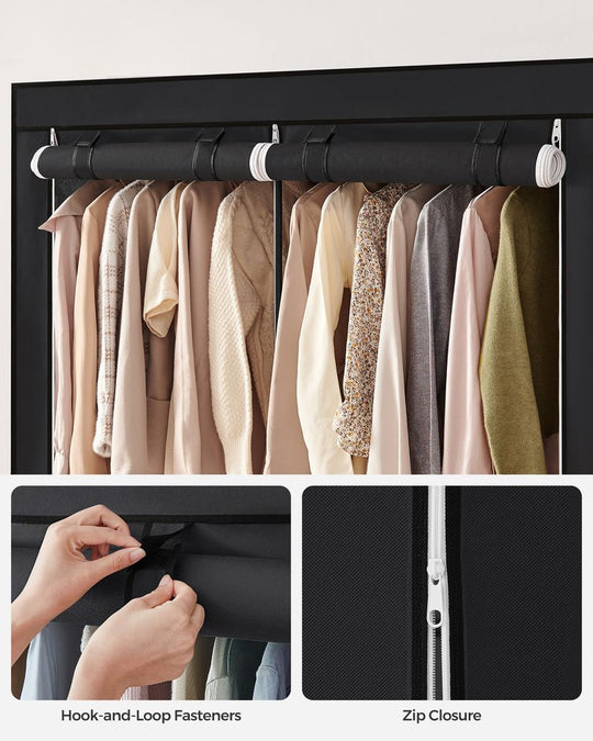 Portable Fabric Wardrobe Closet | Hanging Rods With Dust Cover