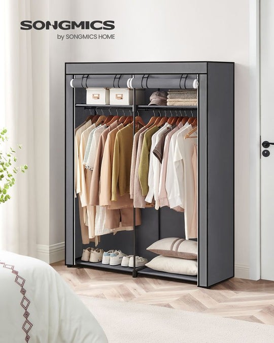 Portable Fabric Wardrobe Closet | Hanging Rods With Dust Cover