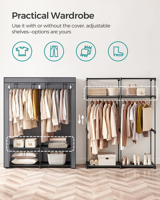 Portable Fabric Wardrobe Closet | Hanging Rods With Dust Cover