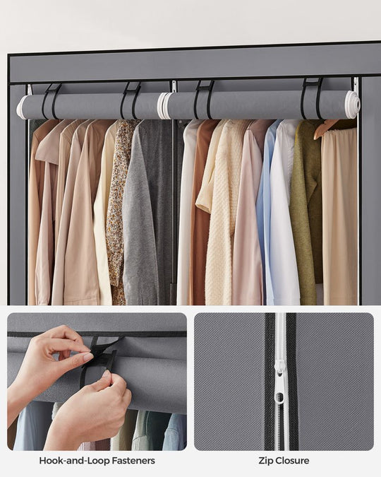 Portable Fabric Wardrobe Closet | Hanging Rods With Dust Cover