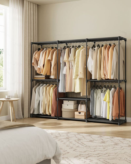 Freestanding Closet Organizer | Hanging Rods With Fabric Shelves
