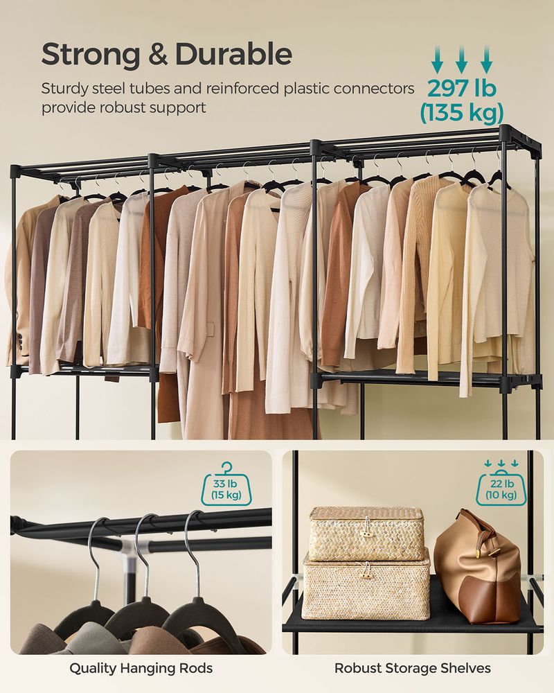 Freestanding Closet Organizer | Hanging Rods With Fabric Shelves