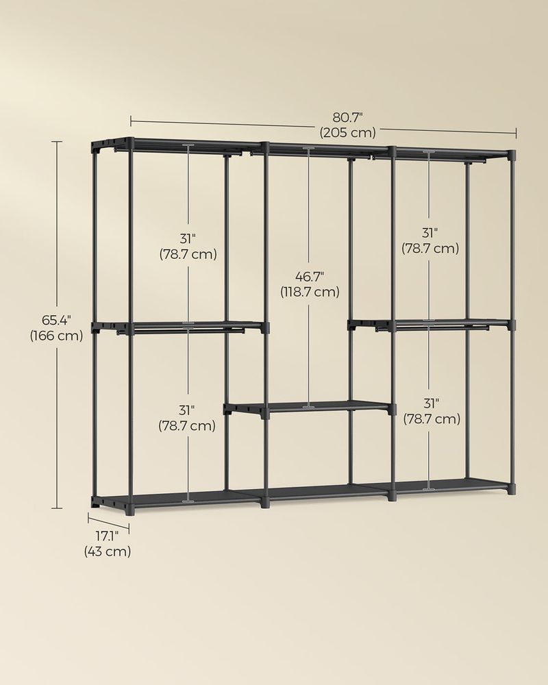 Freestanding Closet Organizer | Hanging Rods With Fabric Shelves