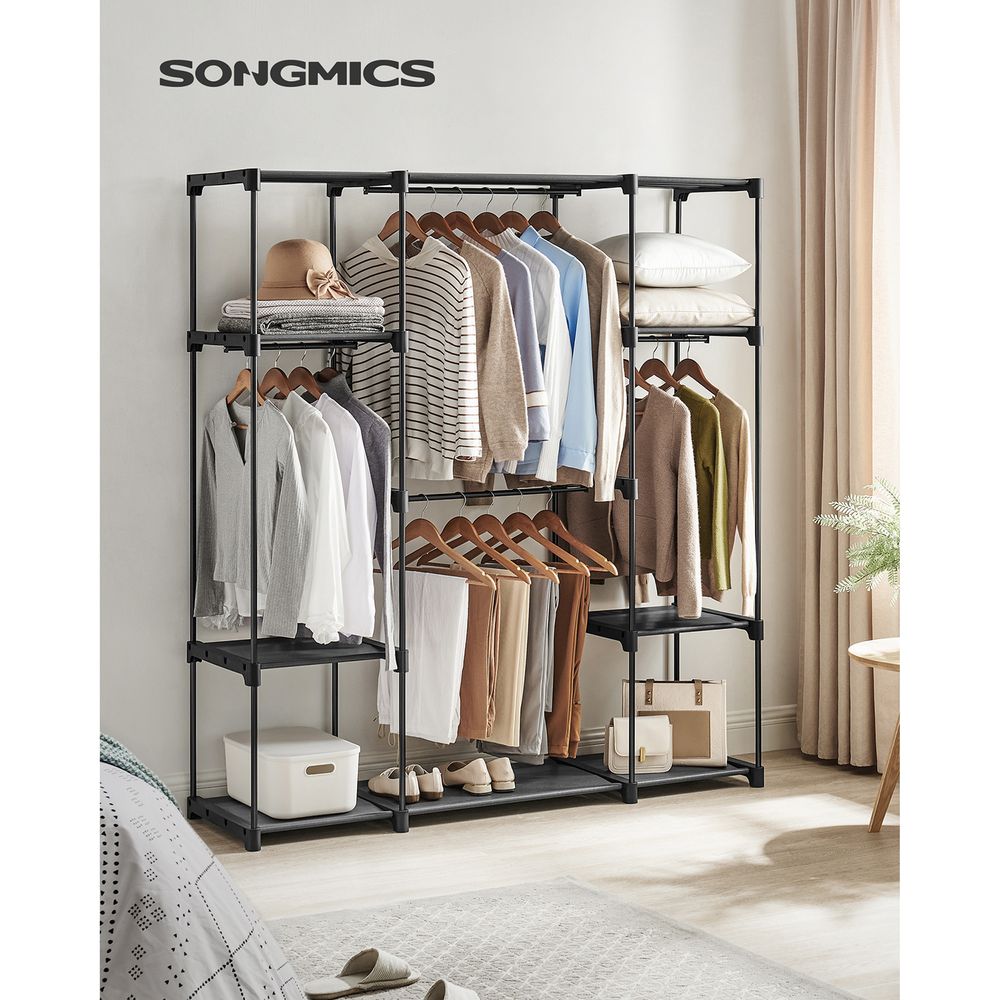Freestanding Closet Organizer | Hanging Rods With Fabric Shelves