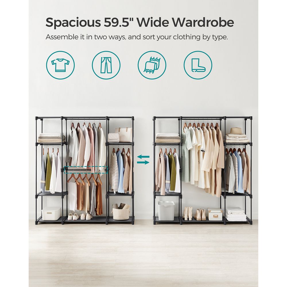 Freestanding Closet Organizer | Hanging Rods With Fabric Shelves