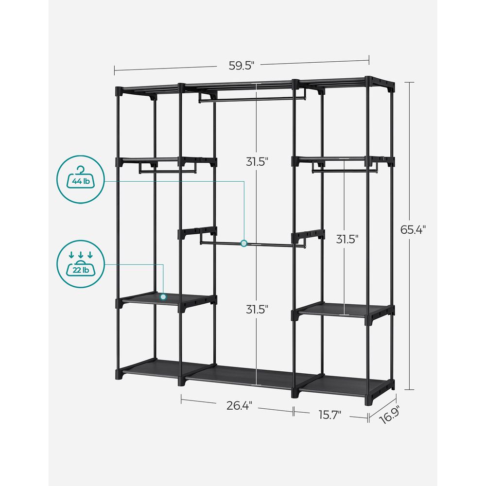 Freestanding Closet Organizer | Hanging Rods With Fabric Shelves