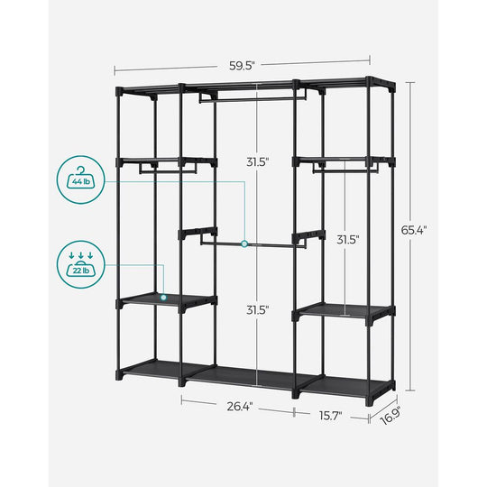 Freestanding Closet Organizer | Hanging Rods With Fabric Shelves