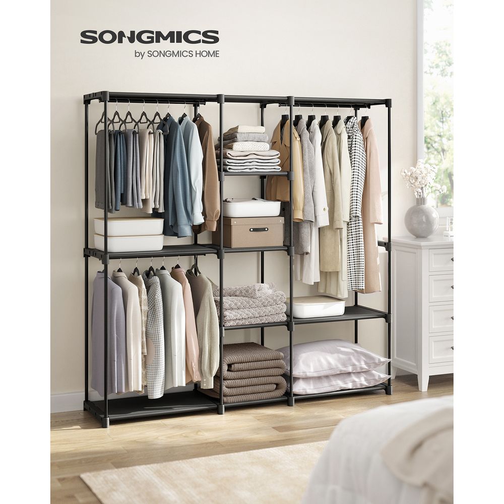 Freestanding Closet Organizer | Hanging Rods With Fabric Shelves
