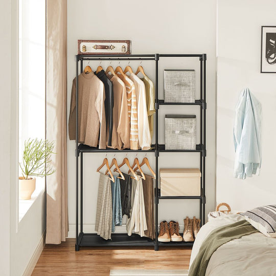 Freestanding Closet Organizer | Hanging Rods With Fabric Shelves