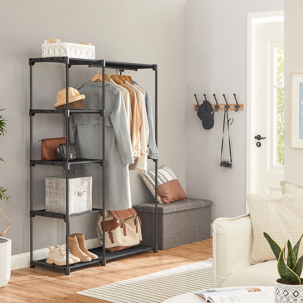 Freestanding Closet Organizer | Hanging Rods With Fabric Shelves