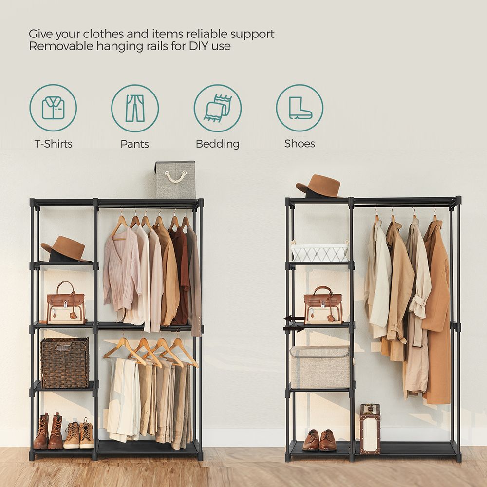 Freestanding Closet Organizer | Hanging Rods With Fabric Shelves