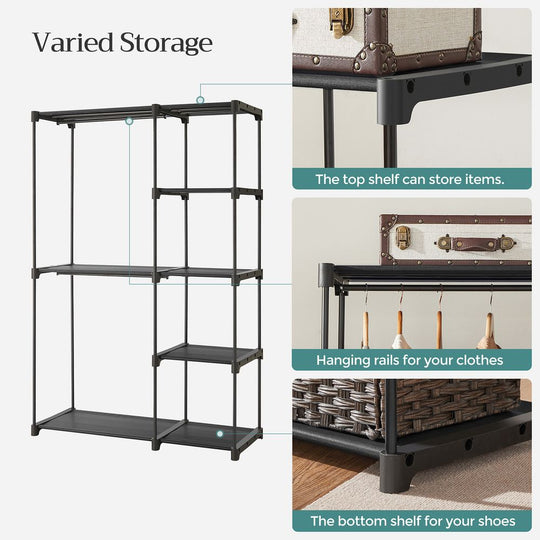 Freestanding Closet Organizer | Hanging Rods With Fabric Shelves