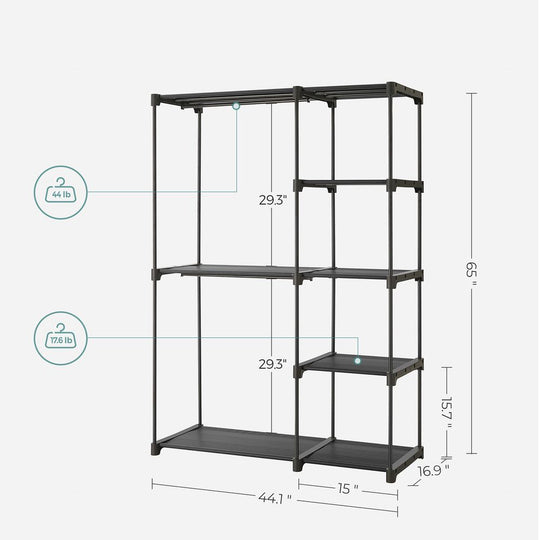 Freestanding Closet Organizer | Hanging Rods With Fabric Shelves