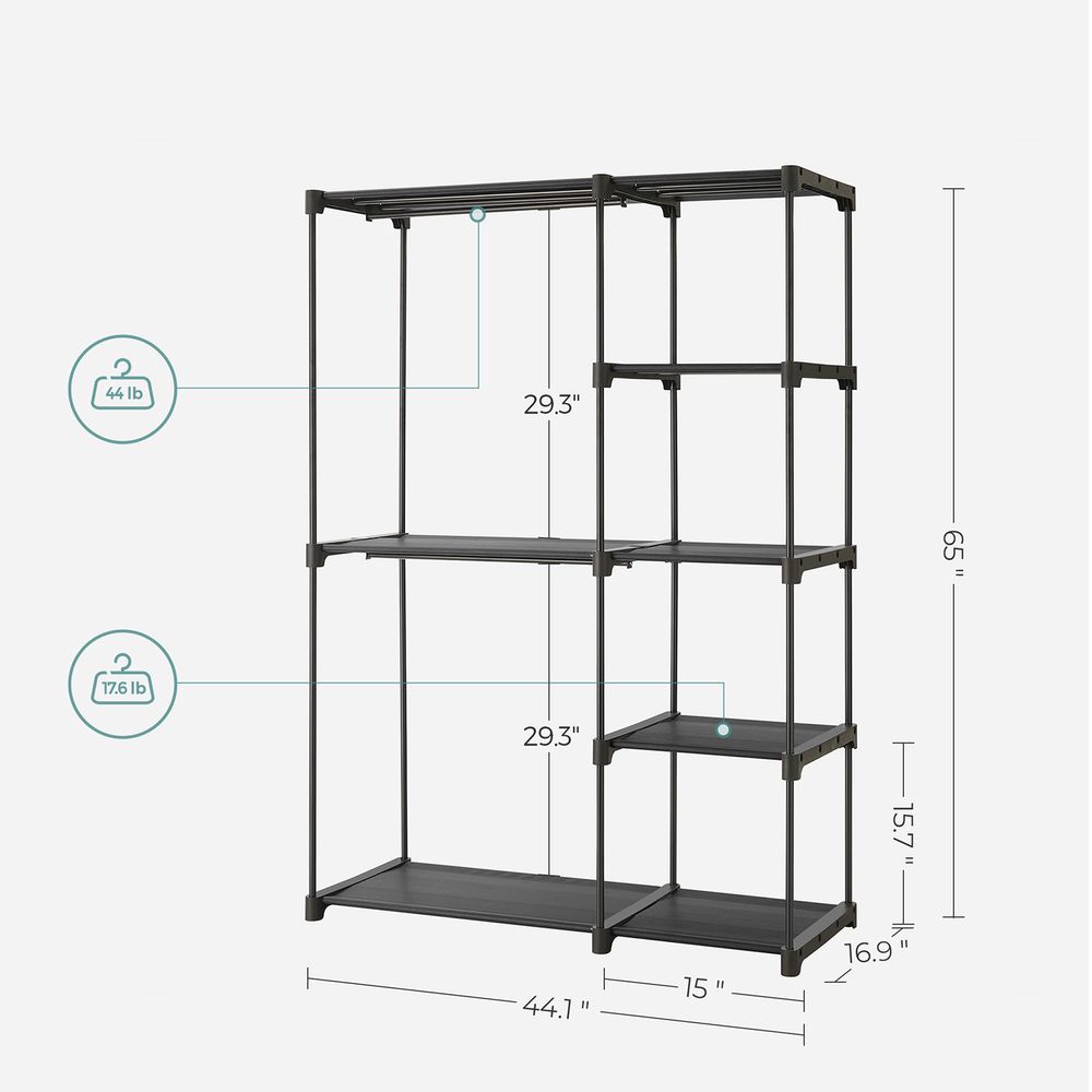 Freestanding Closet Organizer | Hanging Rods With Fabric Shelves
