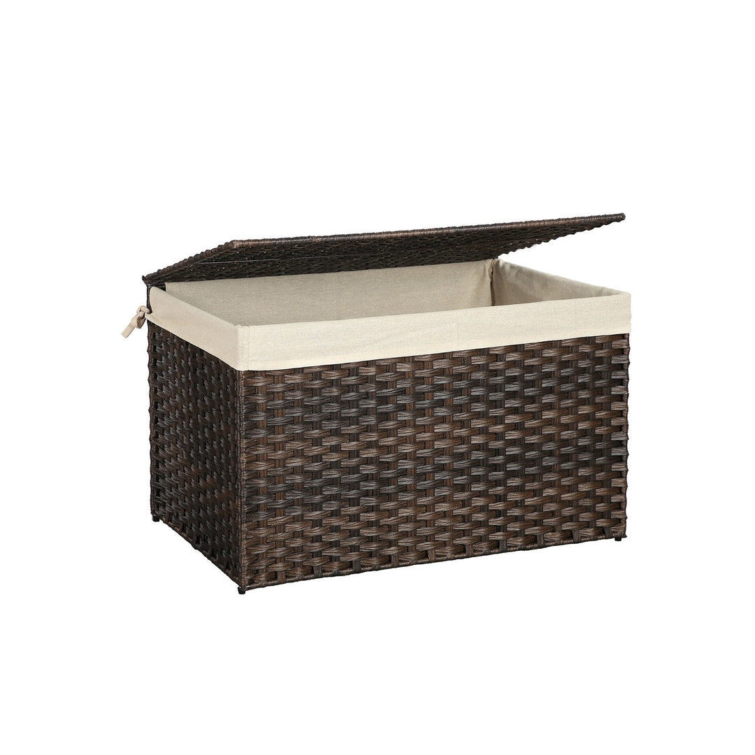 Large Storage Basket With Lid | Woven Hamper For Blankets