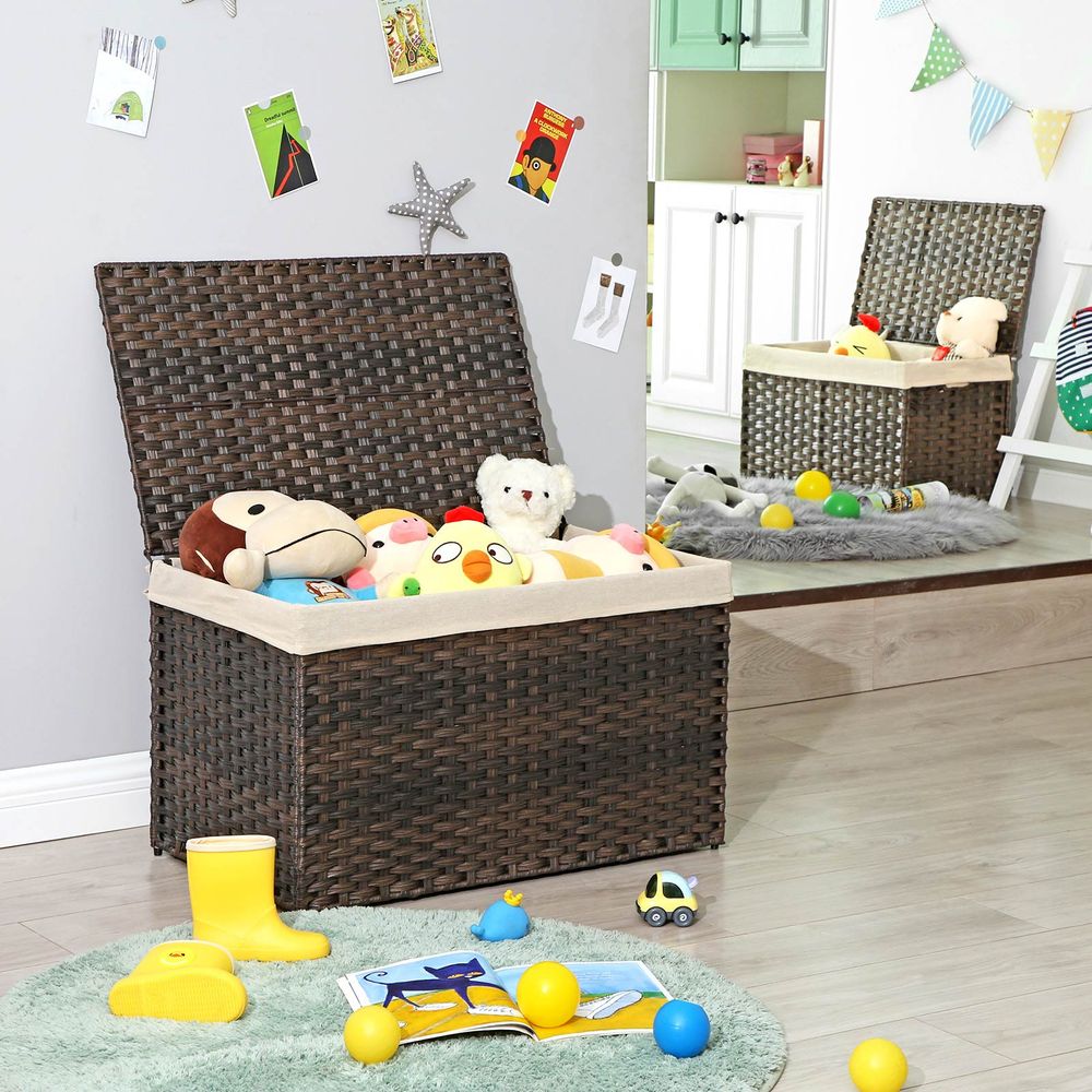 Large Storage Basket With Lid | Woven Hamper For Blankets