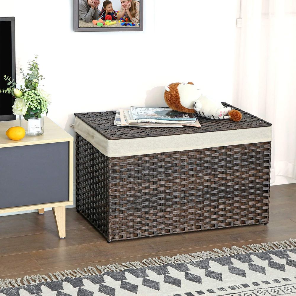Large Storage Basket With Lid | Woven Hamper For Blankets