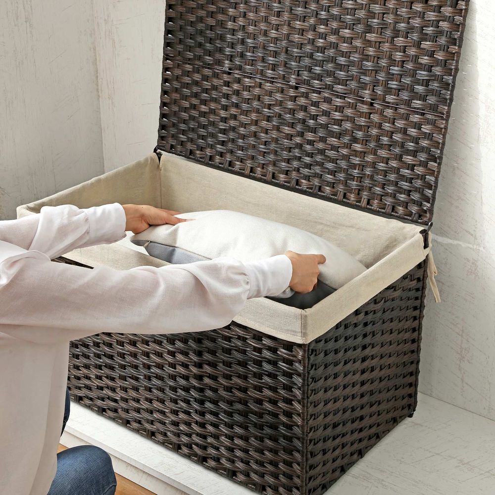 Large Storage Basket With Lid | Woven Hamper For Blankets