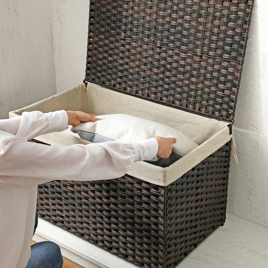 Large Storage Basket With Lid | Woven Hamper For Blankets
