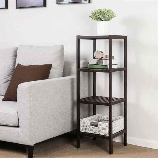 Narrow Bamboo Bathroom Shelf | Four Tier Storage Rack