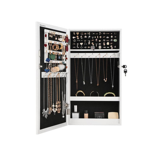 Wall Mounted Jewelry Cabinet | Lockable Mirror With Velvet Interior