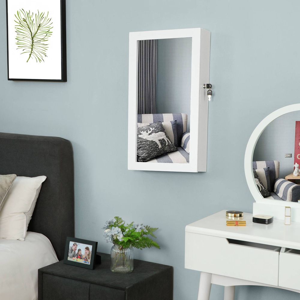 Wall Mounted Jewelry Cabinet | Lockable Mirror With Velvet Interior