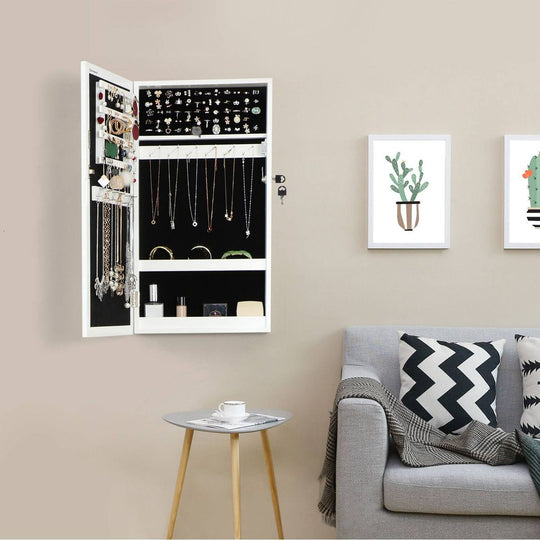 Wall Mounted Jewelry Cabinet | Lockable Mirror With Velvet Interior