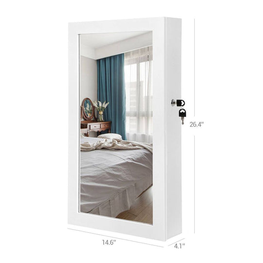 Wall Mounted Jewelry Cabinet | Lockable Mirror With Velvet Interior