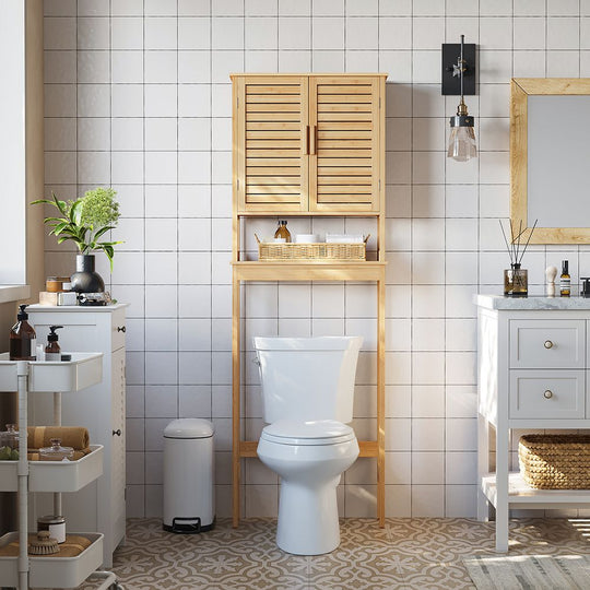 Over The Toilet Storage Cabinet | Louvered Doors With Open Shelf