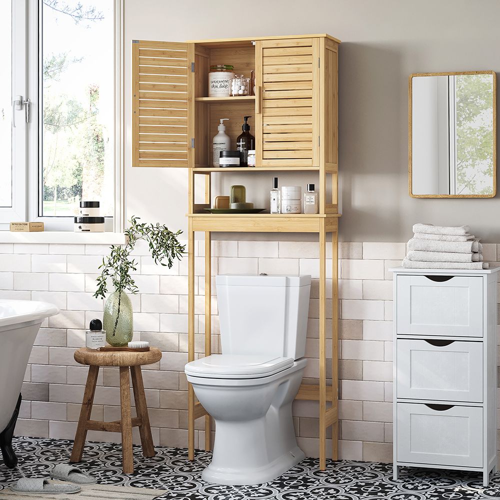 Over The Toilet Storage Cabinet | Louvered Doors With Open Shelf