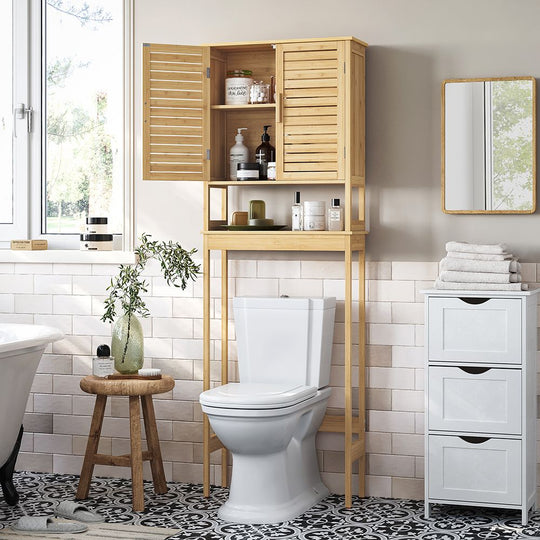 Over The Toilet Storage Cabinet | Louvered Doors With Open Shelf