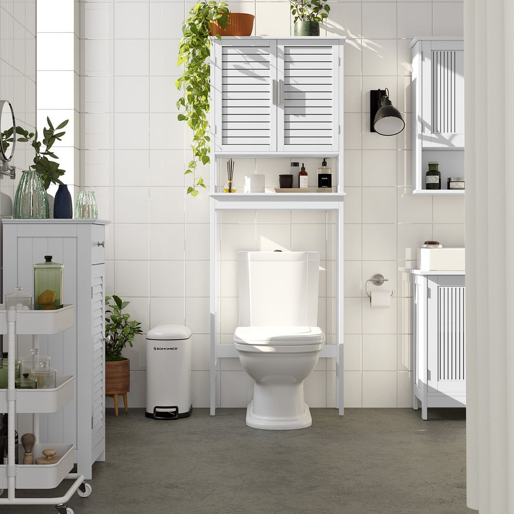 Over The Toilet Storage Cabinet | Louvered Doors With Open Shelf