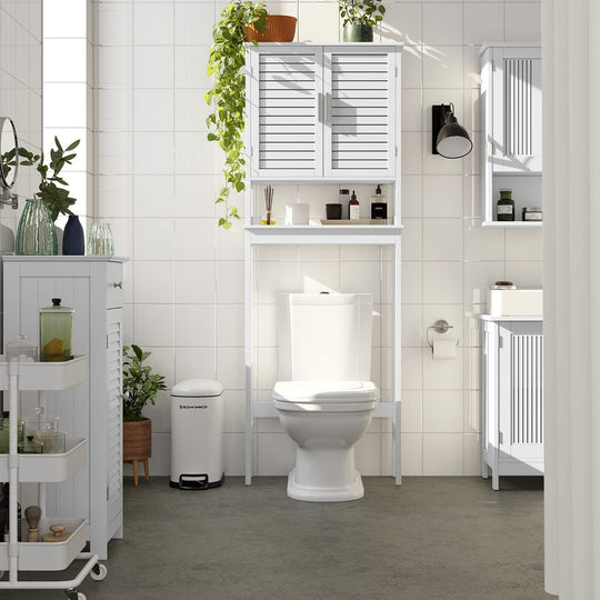 Over The Toilet Storage Cabinet | Louvered Doors With Open Shelf