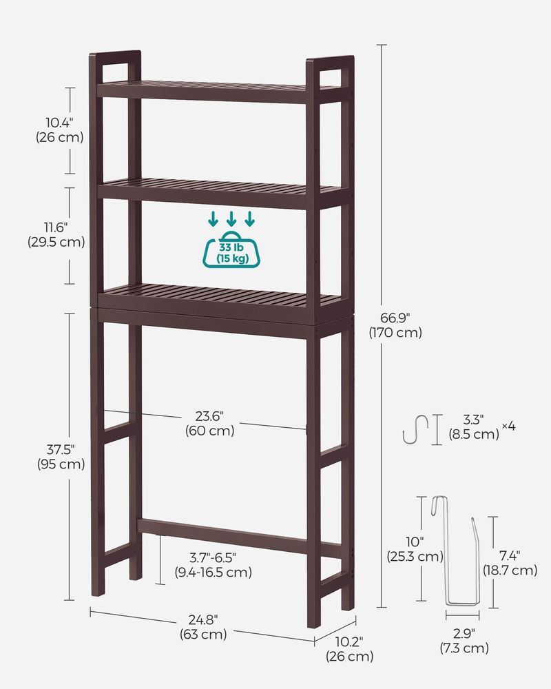 Over The Toilet Storage Shelf | Three Tier Bathroom Organizer