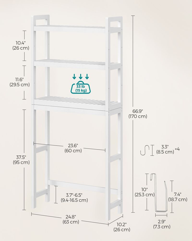 Over The Toilet Storage Shelf | Three Tier Bathroom Organizer