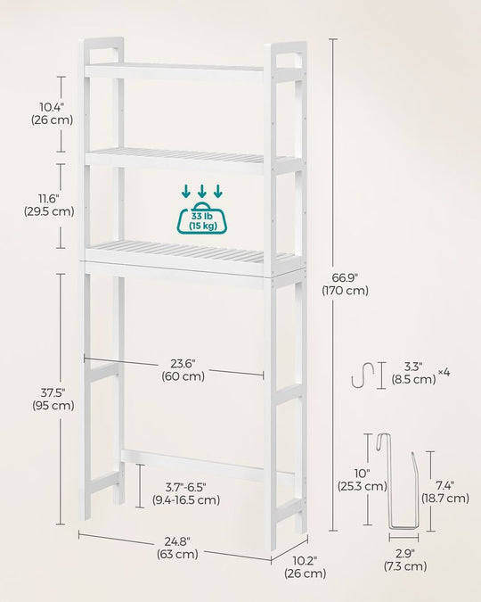 Over The Toilet Storage Shelf | Three Tier Bathroom Organizer