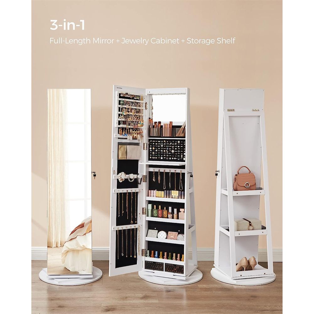 Lockable Jewelry Armoire | Full Length Mirror With Interior Lighting